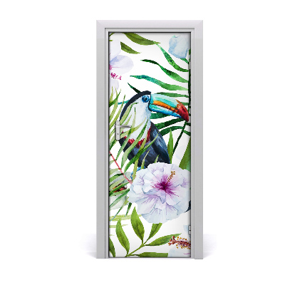 Poster porte Toucan fleurs feuilles