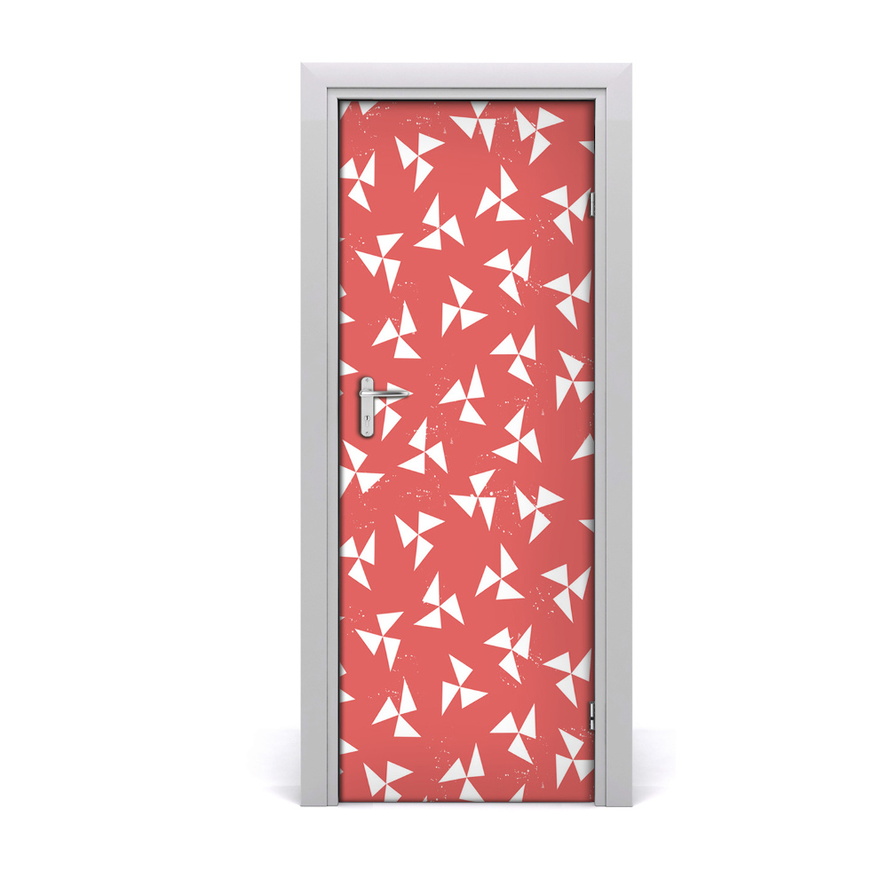 Décoration porte intérieur Fond rouge triangles blancs