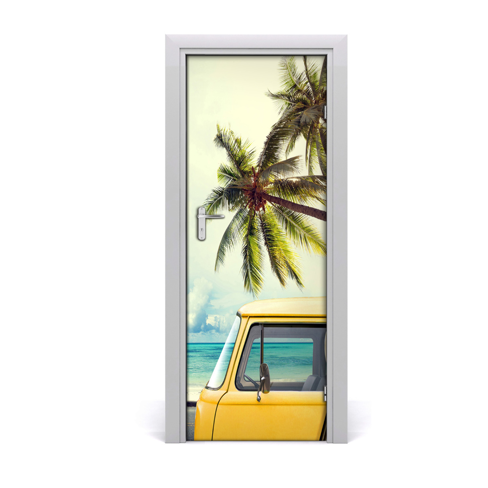 Sticker porte Voiture jaune, palmiers