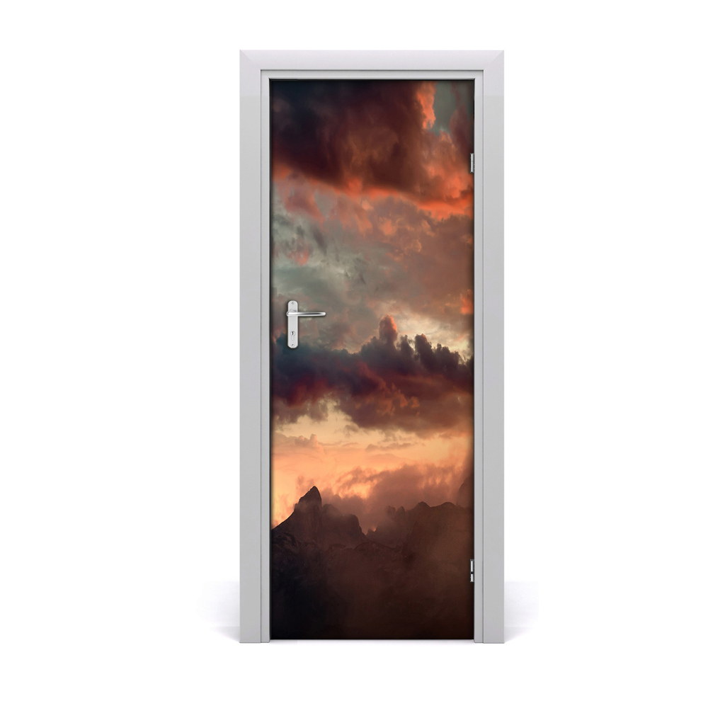Décoration porte intérieur Coucher de soleil sur les montagnes rouges