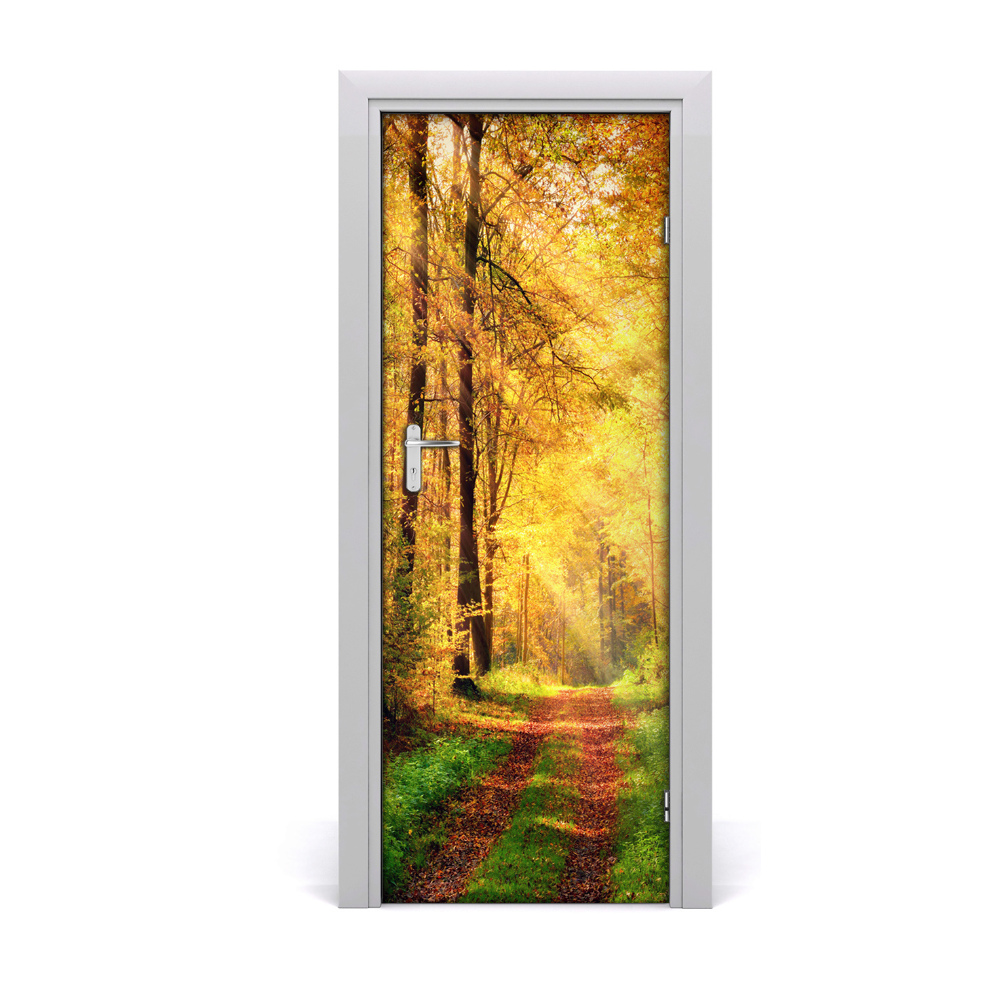 Sticker porte Route dans la forêt en automne