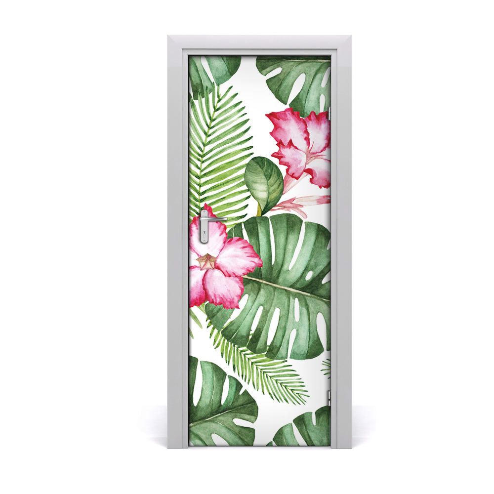 Sticker de porte Feuilles et fleurs hawaïennes