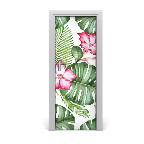 Sticker de porte Feuilles et fleurs hawaïennes