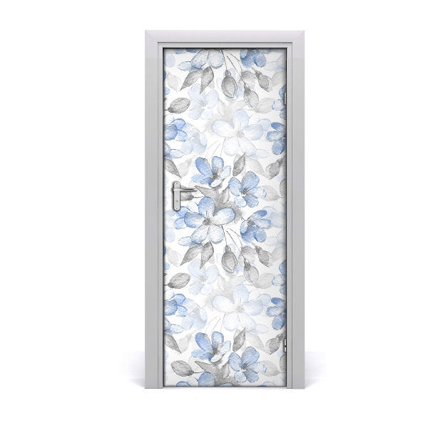 Décoration porte Feuilles de fleurs bleues