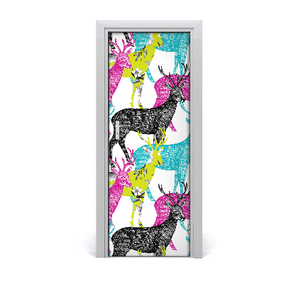 Décoration porte Cerfs colorés