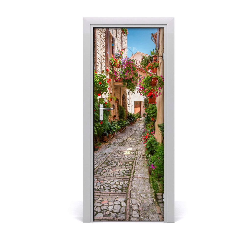 Décoration porte intérieur Rue fleurie en Italie