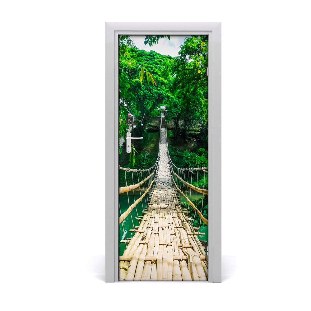 Sticker de porte Pont suspendu dans une forêt dense