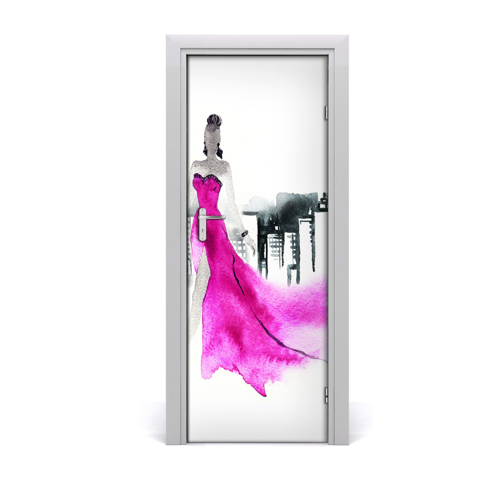 Autocollant porte Femme ville aquarelle