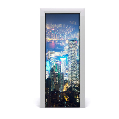Sticker de porte Lumières de Hong Kong la nuit