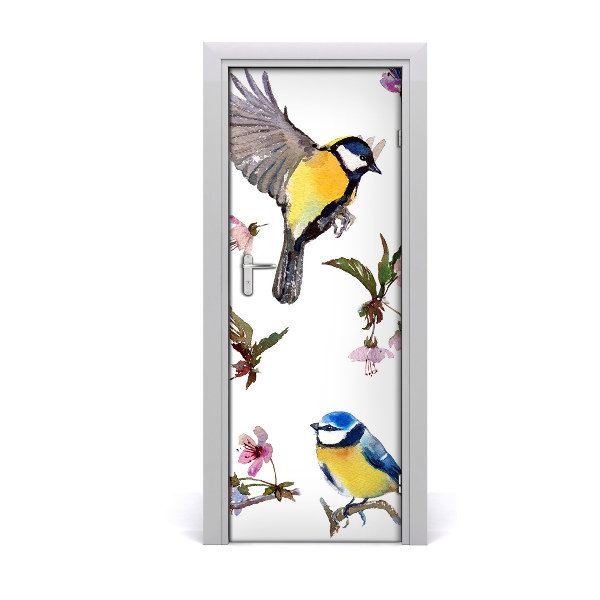 Autocollant porte Oiseaux et fleurs