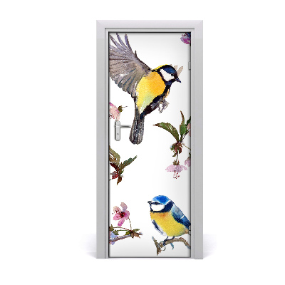 Autocollant porte Oiseaux et fleurs