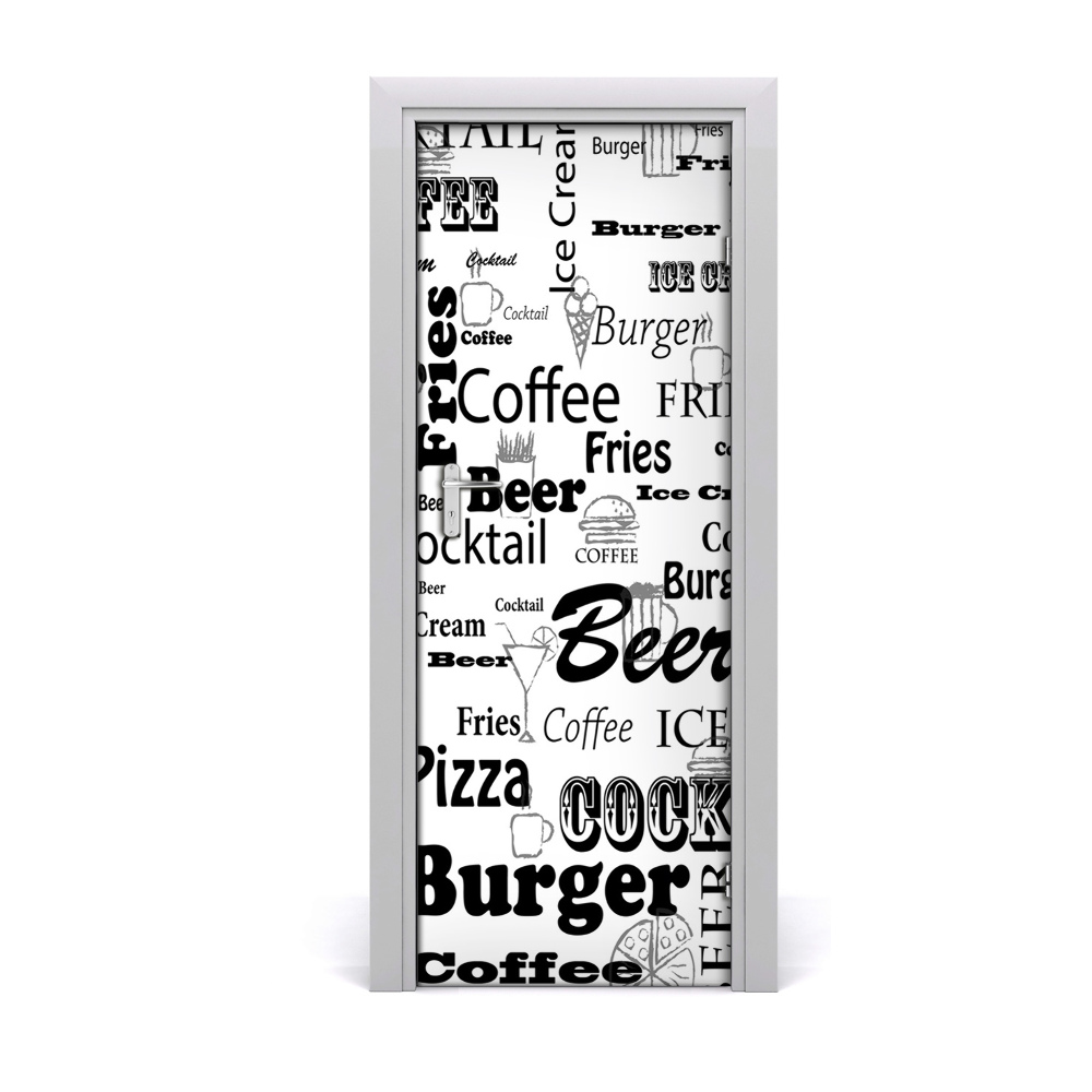 Autocollant porte Menu de restaurant noir et blanc