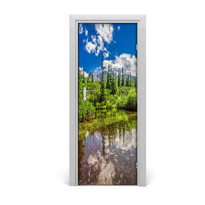 Décoration porte Lac de montagne arboré