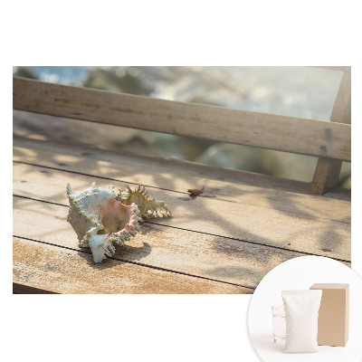 Papier peint intissé Un coquillage sur un banc en bois