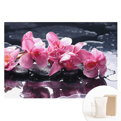 Papier peint photo grand format pour le mur Orchidées roses sur pierres