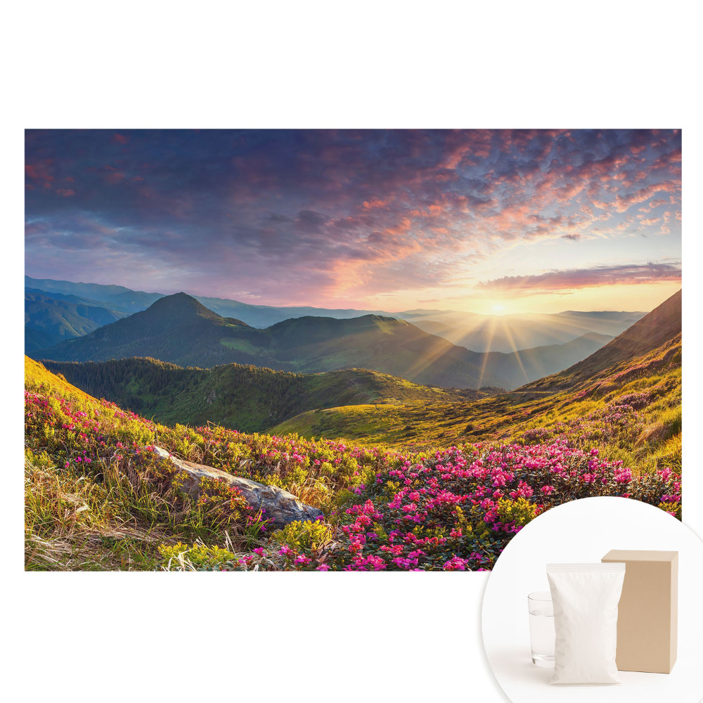 Papier peint panoramique intissé paysage de montagne au soleil