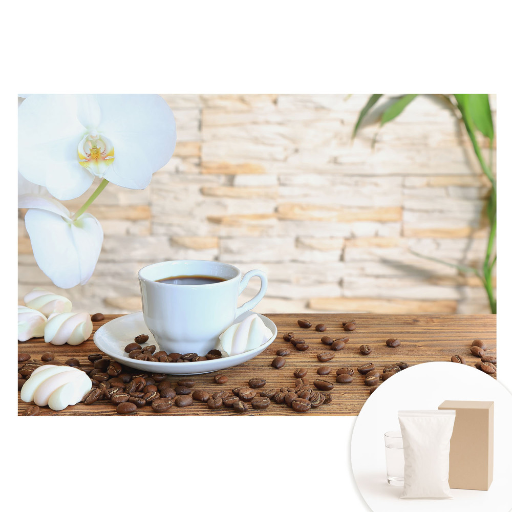 Papier peint photo sur tissu non tissé Café et orchidée sur bois