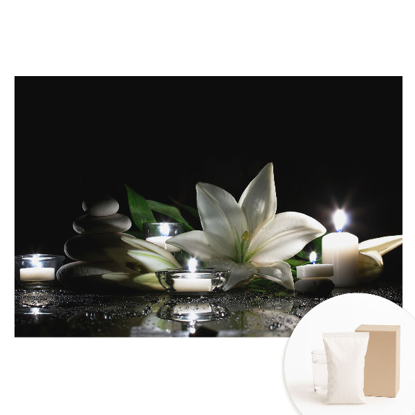 Papier peint photo grand format pour le mur Lys avec des pierres et des bougies
