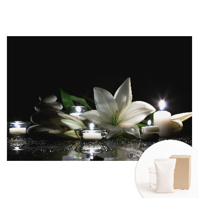 Papier peint photo grand format pour le mur Lys avec des pierres et des bougies