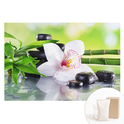 Papier peint photo imprimé sur tissu non tissé Orchidée et pierres entourées de bambou