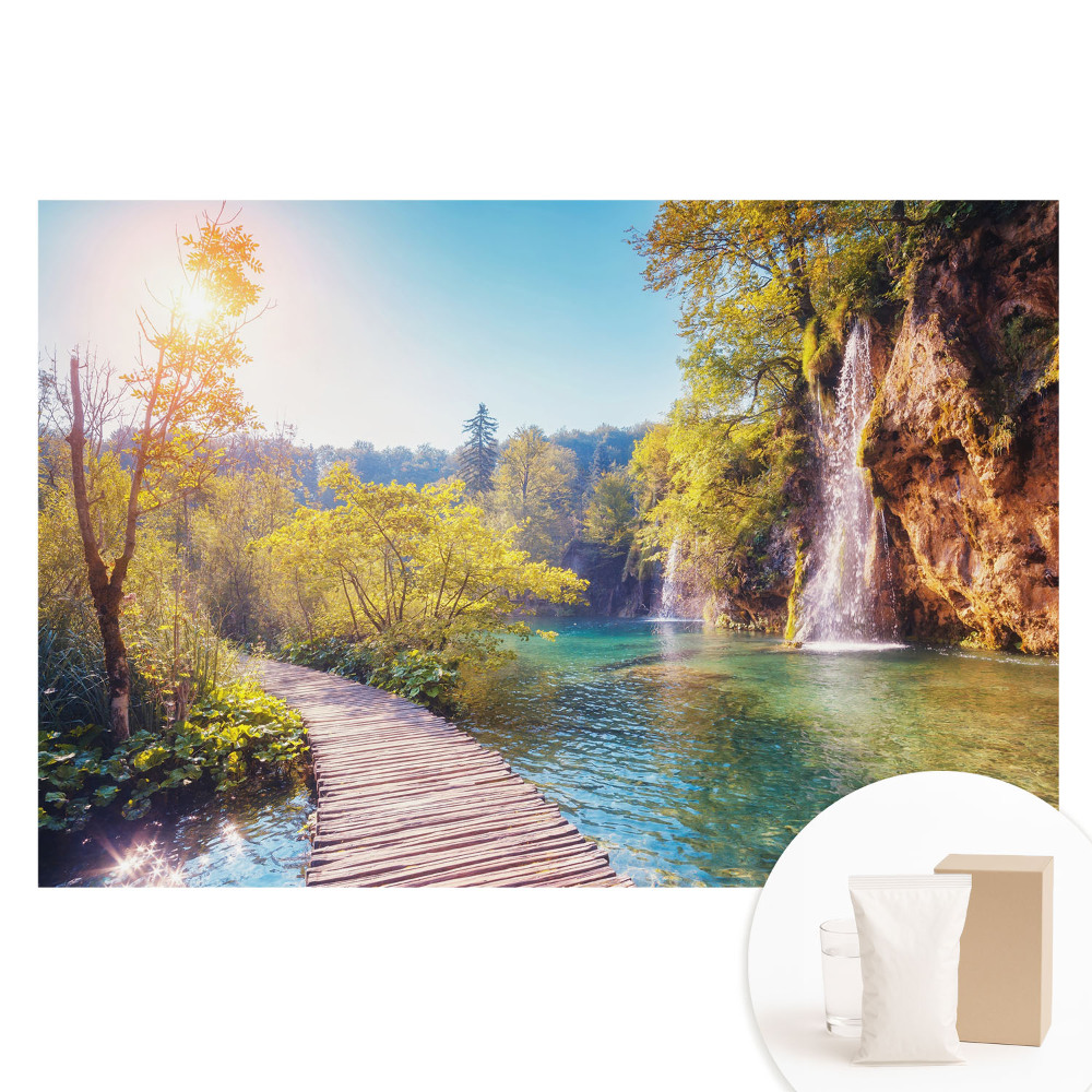 Papier peint photo imprimé sur tissu non tissé Paysage paisible de lac et de cascade