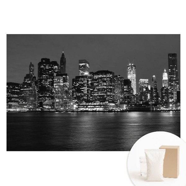 Papier peint photo grand format pour le mur Panorama de la ville la nuit avec reflet dans l'eau