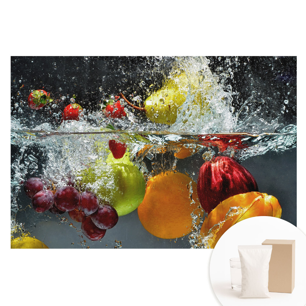 Papier peint panoramique intissé Fruits dans une explosion d'eau