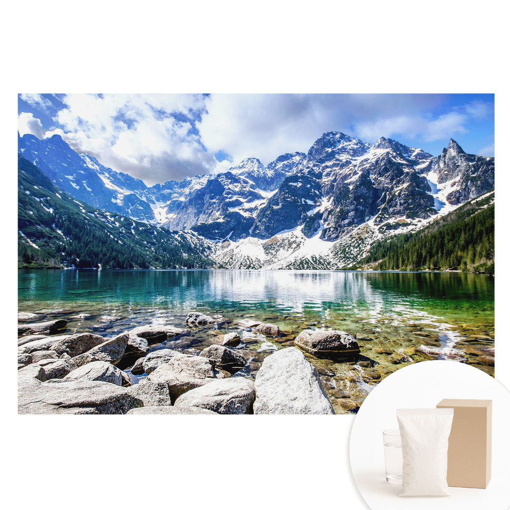 Papier peint photo grand format pour le mur Le lac de montagne et les sommets inspirent par leur paix