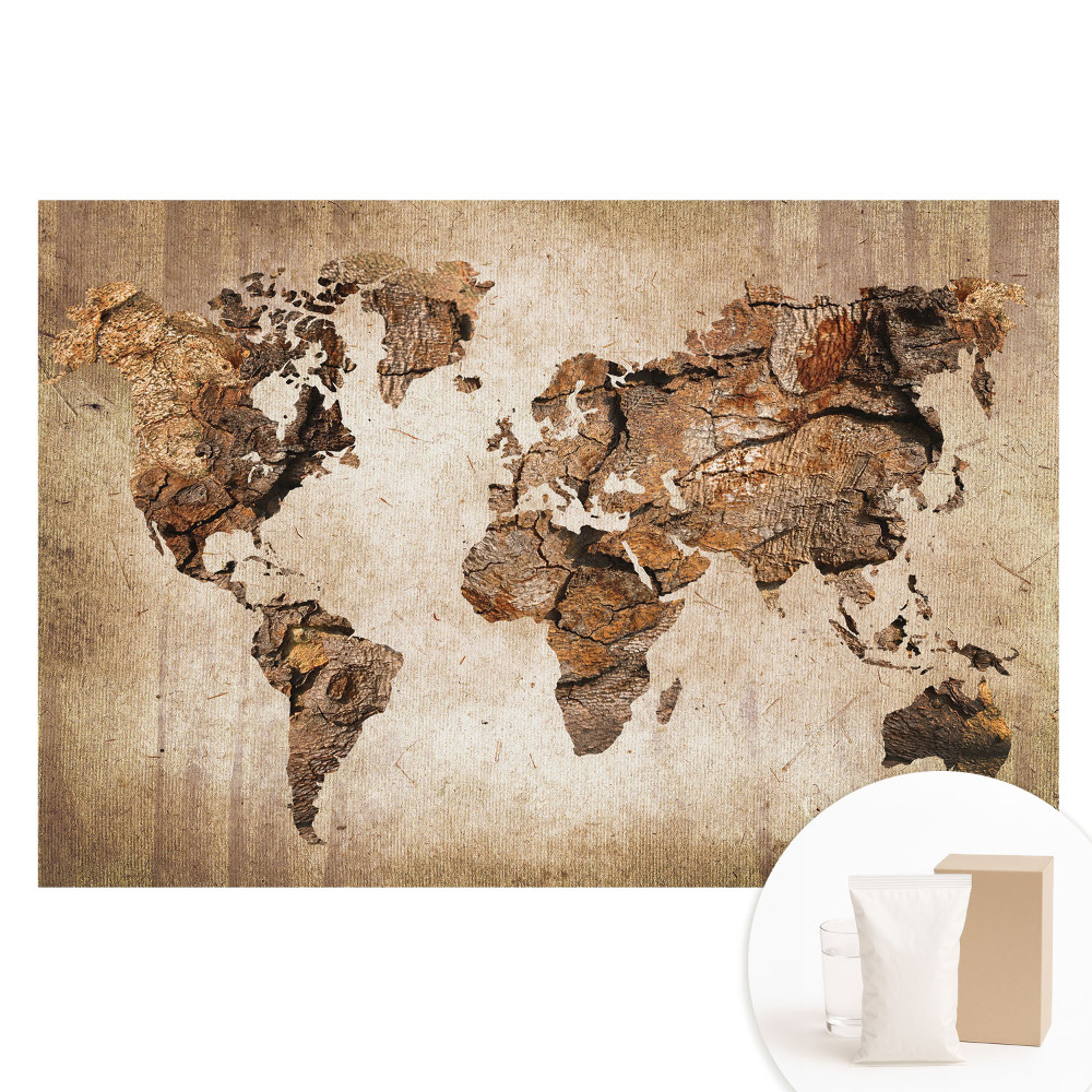Papier peint intissé imprimé carte du monde rustique