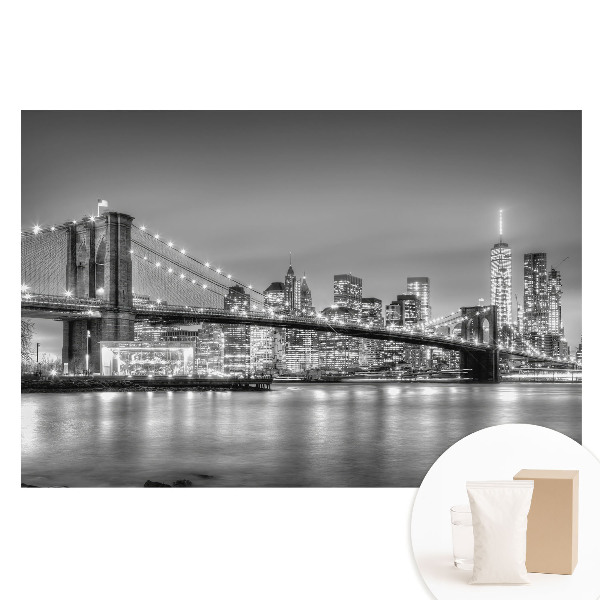 Papier peint photo imprimé sur tissu non tissé Panorama nocturne de la métropole, du pont et des gratte-ciel