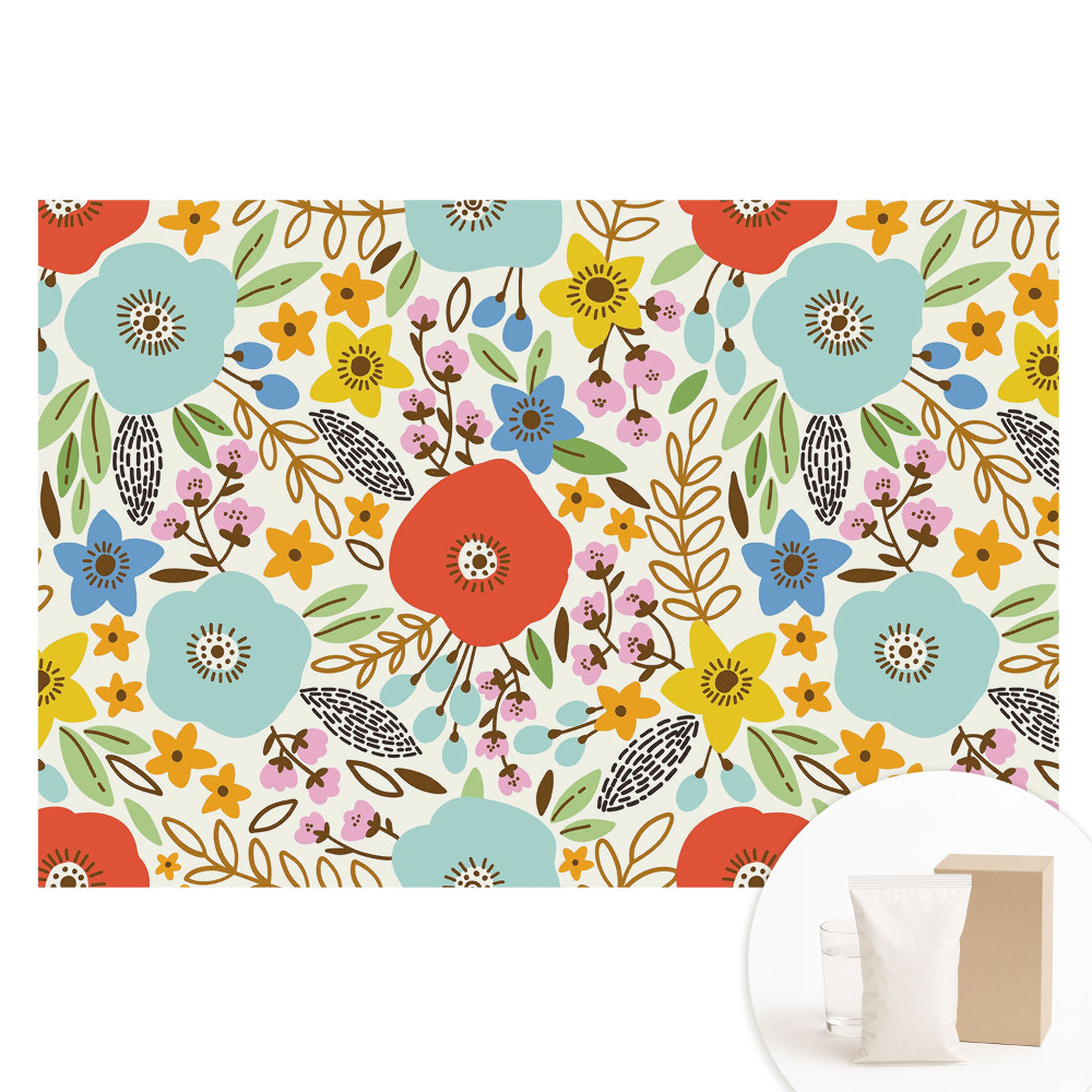 Papier peint intissé à motif de fleurs colorées sur fond blanc