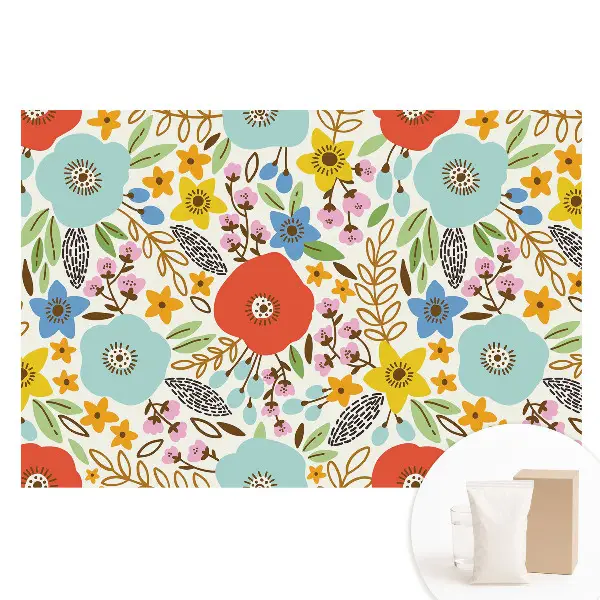 Papier peint intissé à motif de fleurs colorées sur fond blanc