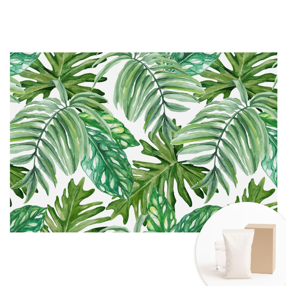 Papier peint intissé à motif de feuilles exotiques vertes