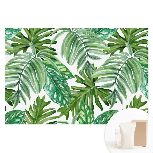 Papier peint intissé à motif de feuilles exotiques vertes