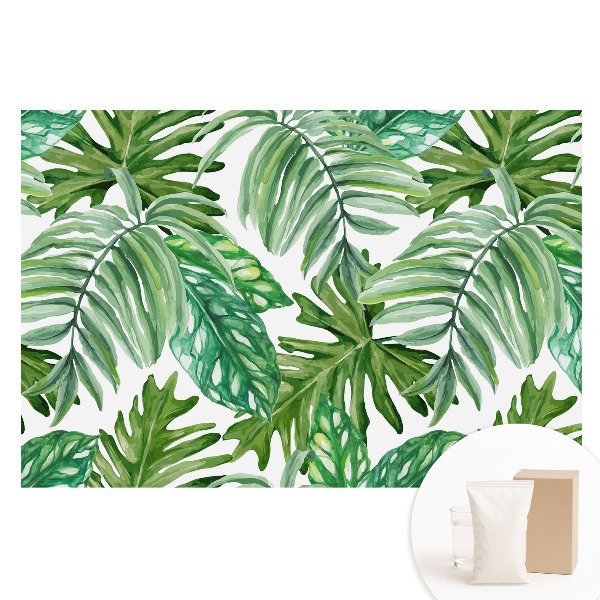 Papier peint intissé motif botanique de feuilles exotiques vertes