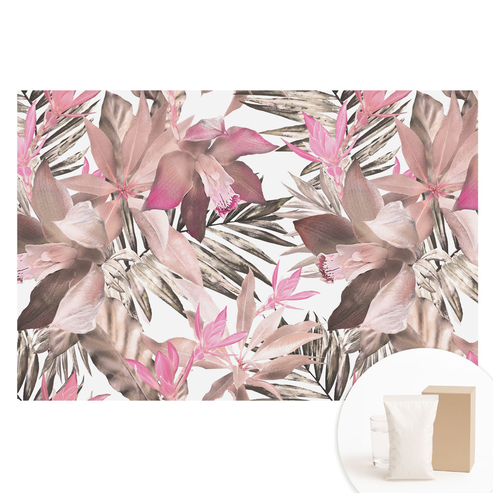 Papier peint photo imprimé sur tissu non tissé Motif harmonieux de fleurs exotiques pastel