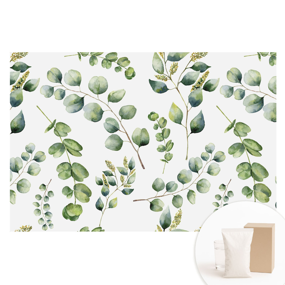 Papier peint intissé à motif de feuilles de plantes style aquarelle