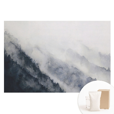 Papier peint intissé imprimé à motif montagnes aquarelles brume harmonie
