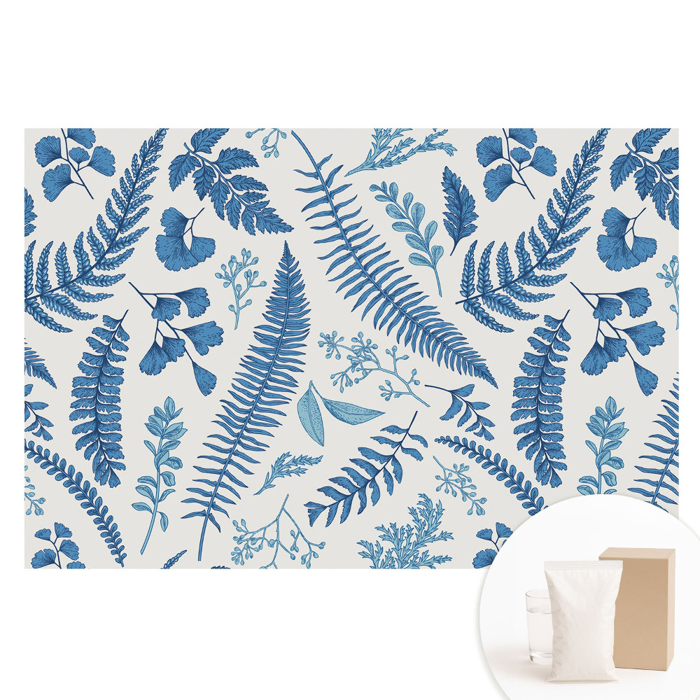 Papier peint photo sur tissu non tissé Feuilles bleues sur fond blanc