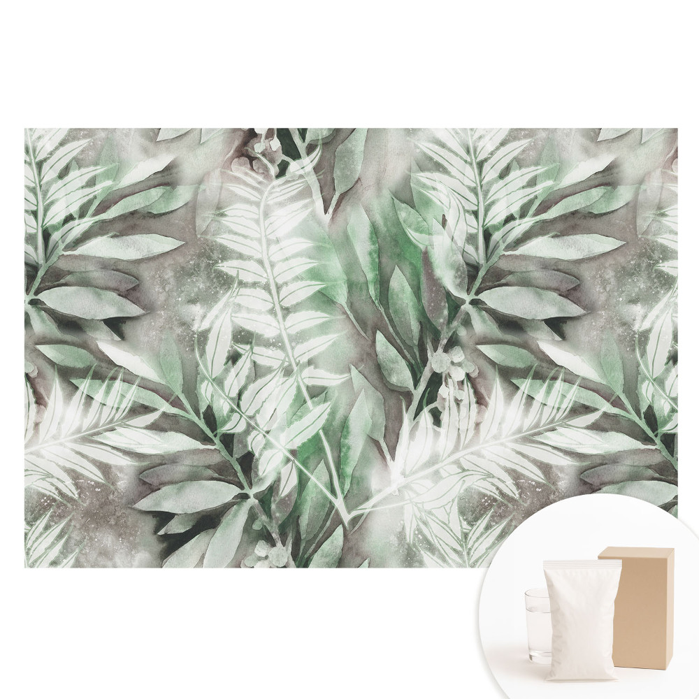 Papier peint intissé Délicates feuilles à l'aquarelle, dans les tons verts.