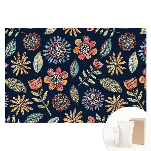 Papier peint photo sur tissu intissé Mosaïque de fleurs et de feuilles colorées