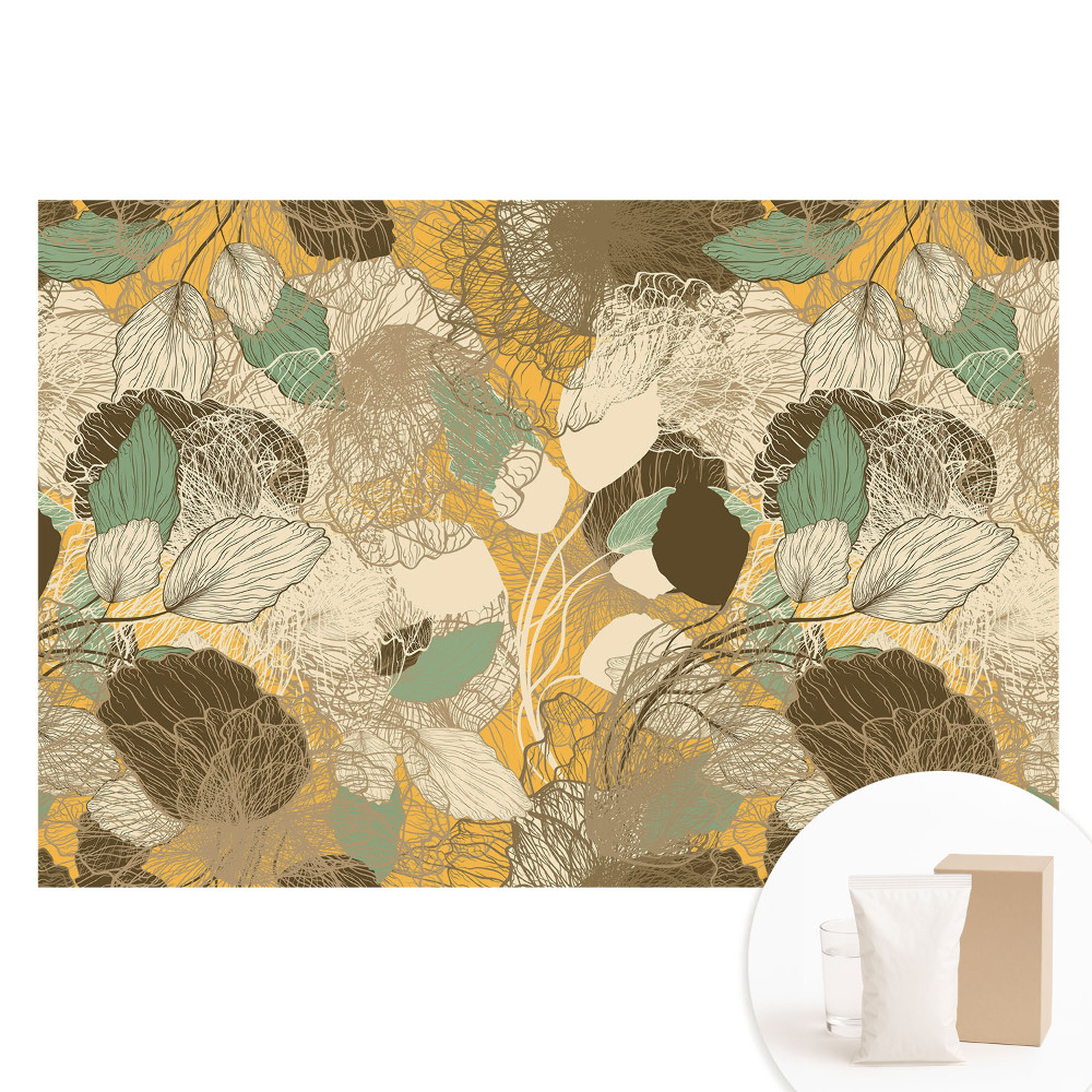 Papier peint photographique sur tissu non tissé Feuilles et fleurs délicates disposées en un motif harmonieux