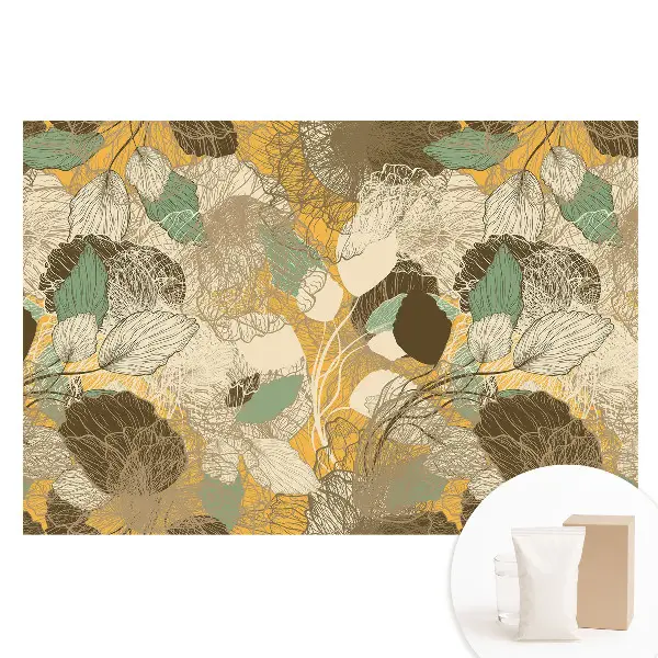 Papier peint panoramique intissé Motif feuilles et fleurs délicates