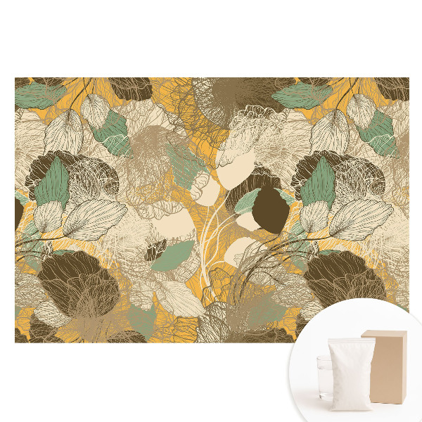 Papier peint photographique sur tissu non tissé Feuilles et fleurs délicates disposées en un motif harmonieux