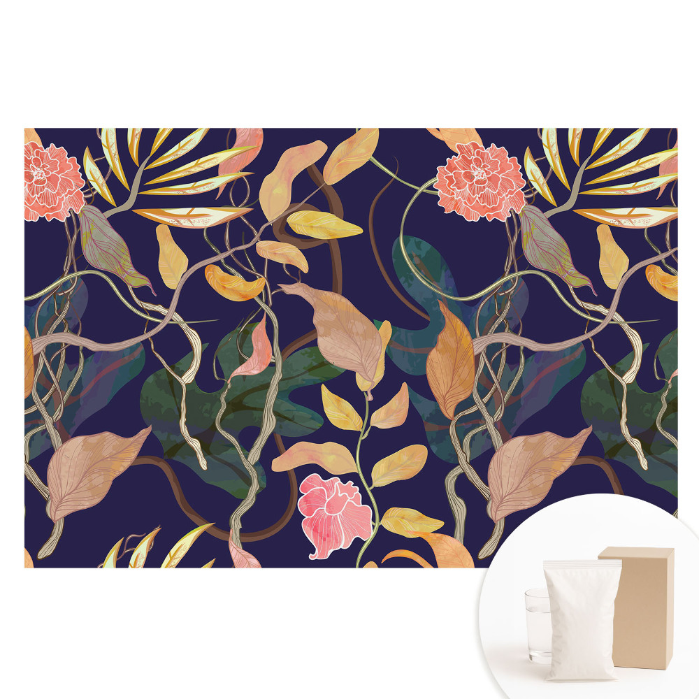 Papier peint photo sur tissu non tissé Flore exotique sur fond bleu marine