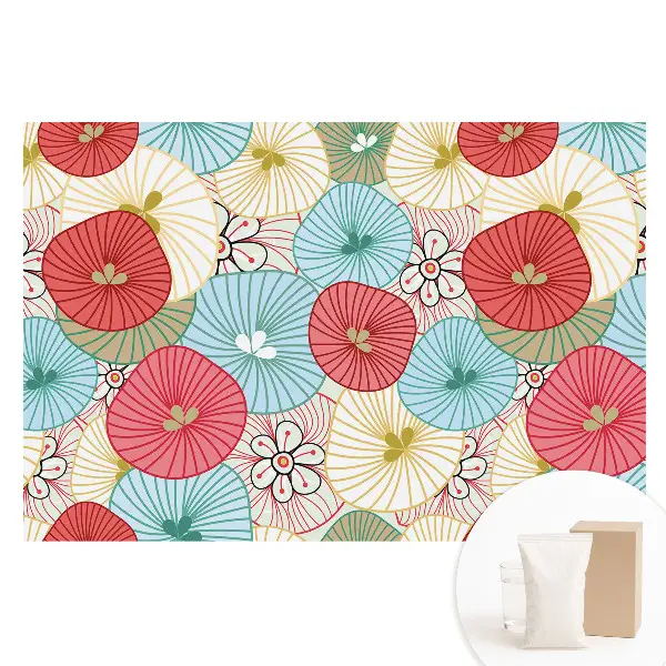 Papier peint intissé panoramique fleurs rondes colorées style moderne
