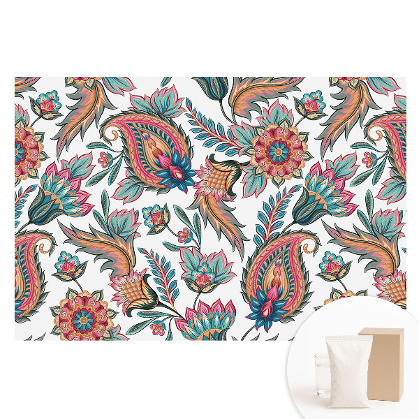 Papier peint intissé Motif cachemire avec fleurs et feuilles