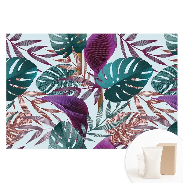 Papier peint photo intissé à motif de feuilles tropicales colorées