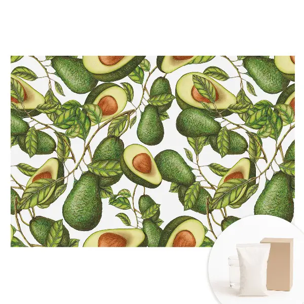 Papier peint intissé motif avocat et feuilles vertes