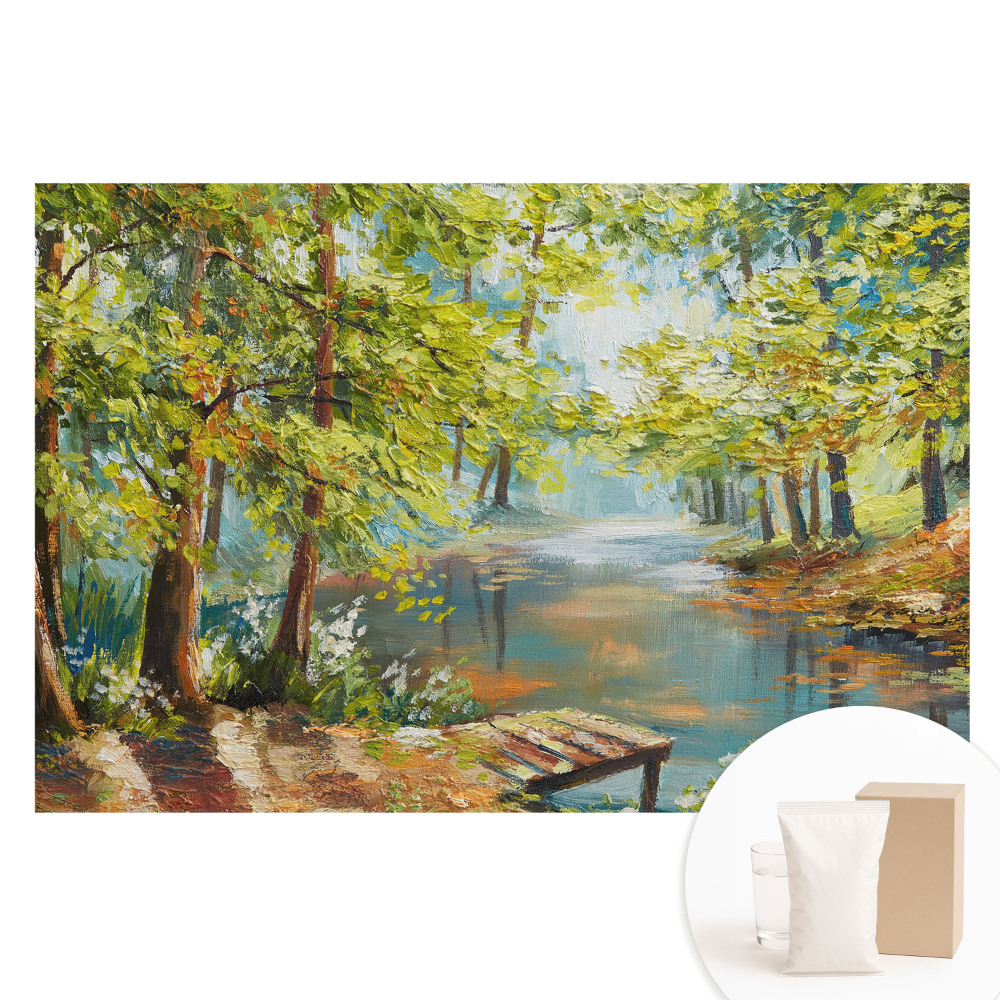 Papier peint photographique sur tissu non tissé Paysage forestier atmosphérique avec un lac